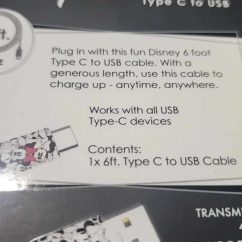 Disney Red Charging Cable with Mickey Design
